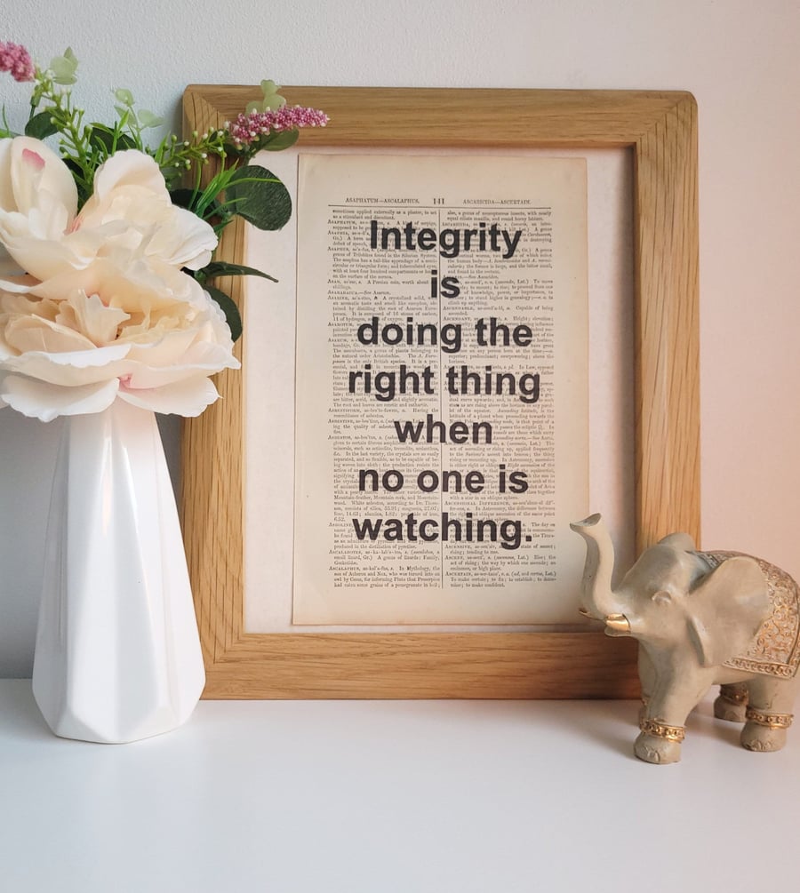 Unframed 1800s Dictionary Page Quote Print - Integrity - Print Only