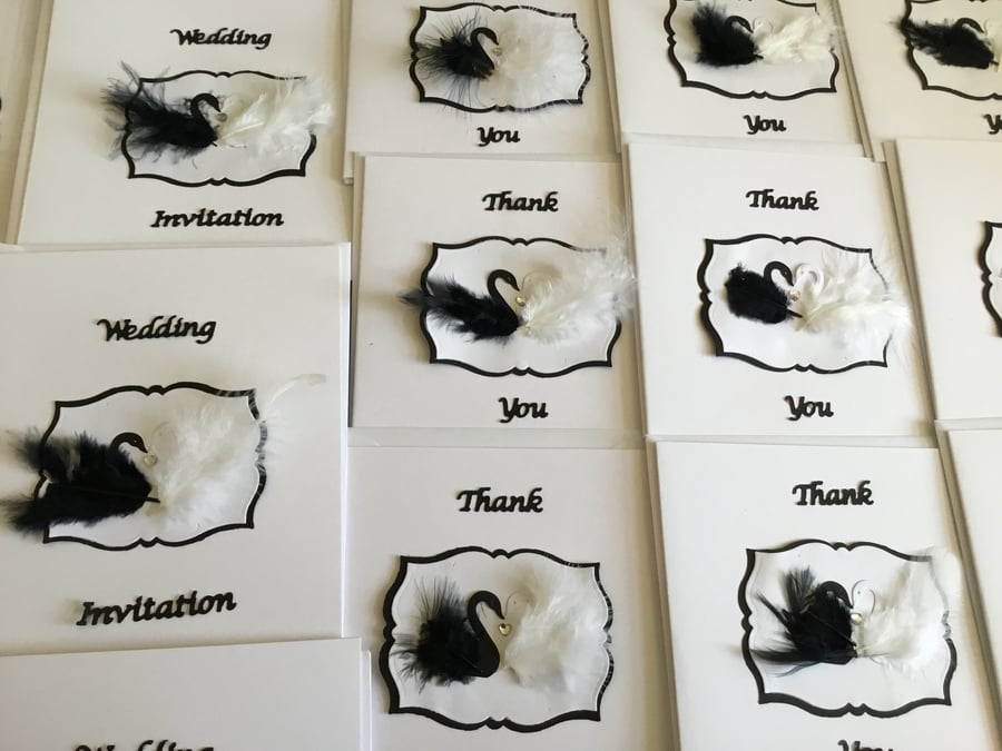 Weddings. Thank you card. Handmade cards. Swans.