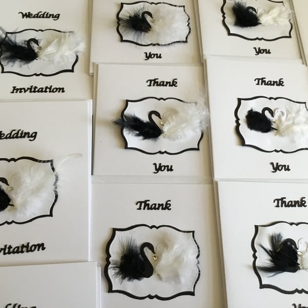 Weddings. Thank you card. Handmade cards. Swans.