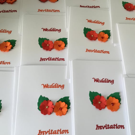 Wedding invitation. Handmade wedding stationery. Paper flowers.