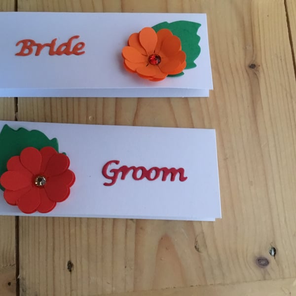 Wedding. Place card. Handmade flowers. Handmade.