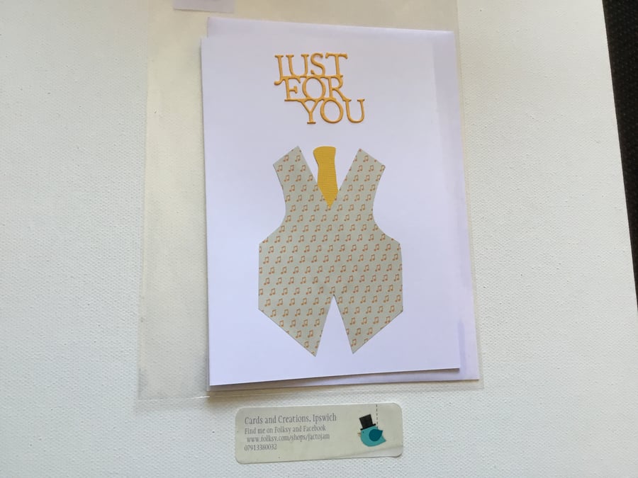  Just for you card. Mens waistcoat card. Male card. CC666