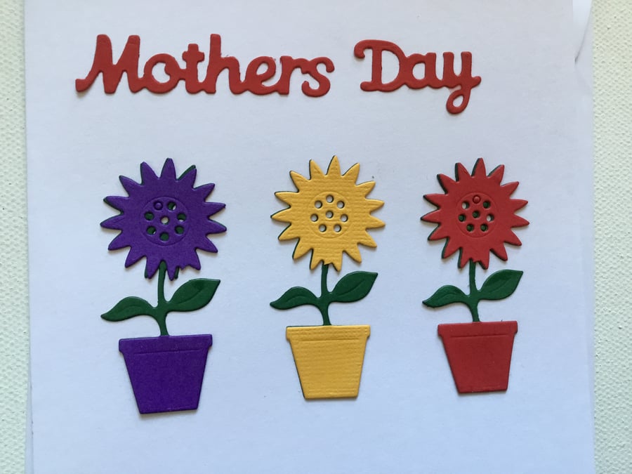 3 flower pots card. Mother’s Day card. CC669