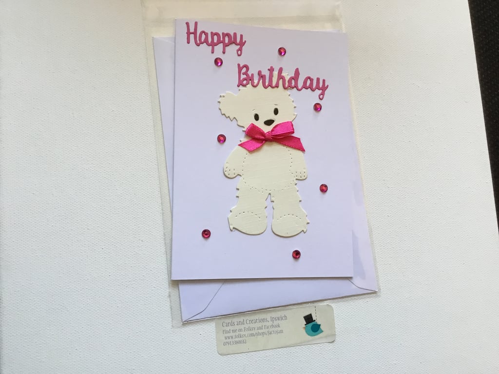 Birthday card. Teddy bear card. Card for birthday  Ref 016