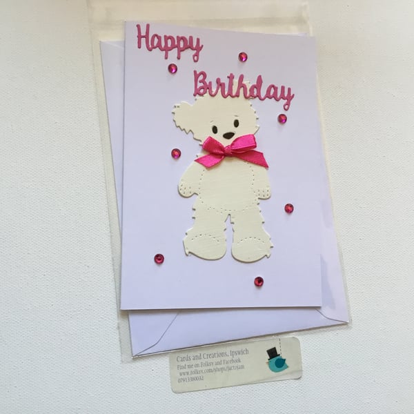 Birthday card. Teddy bear card. Card for birthday  Ref 016