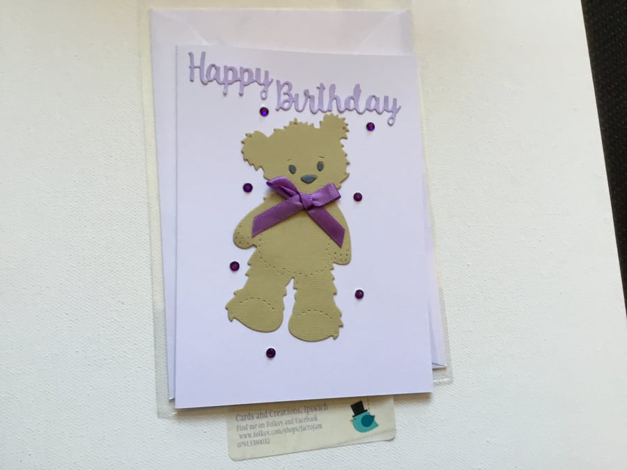 Birthday card. Cute teddy bear card. Card for birthday. Ref 015