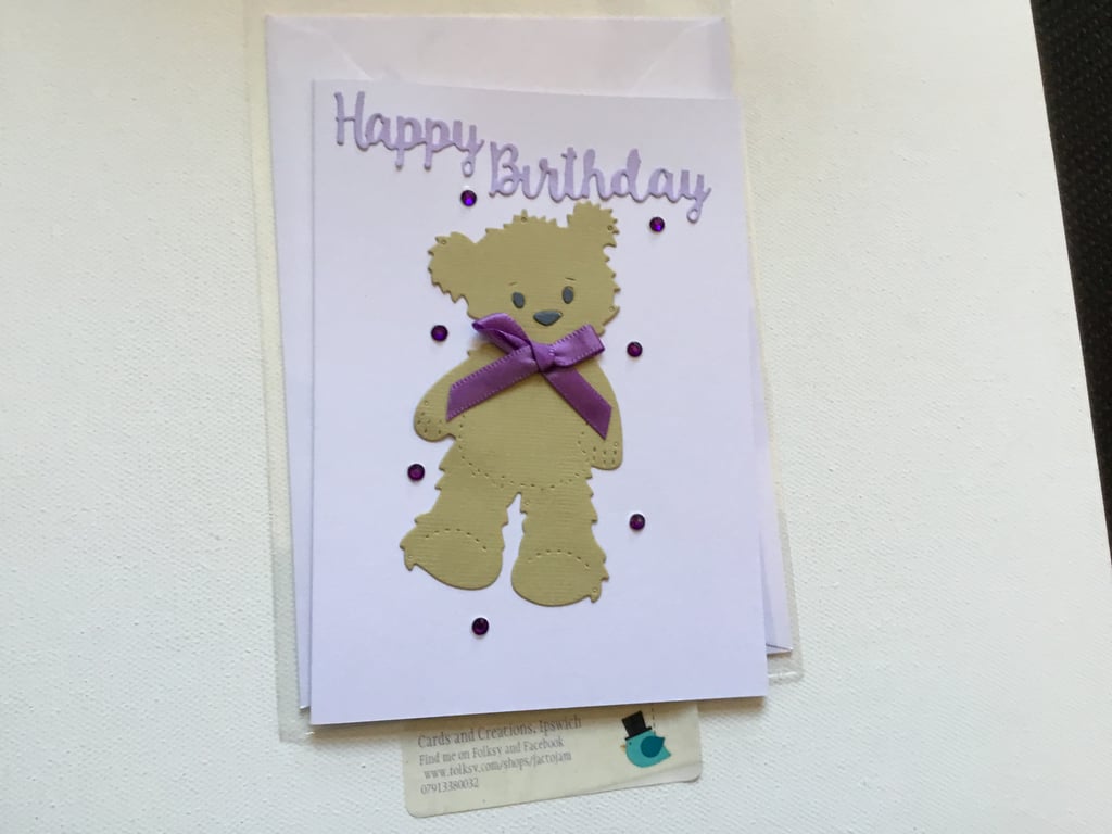 Birthday card. Cute teddy bear card. Card for birthday. Ref 015