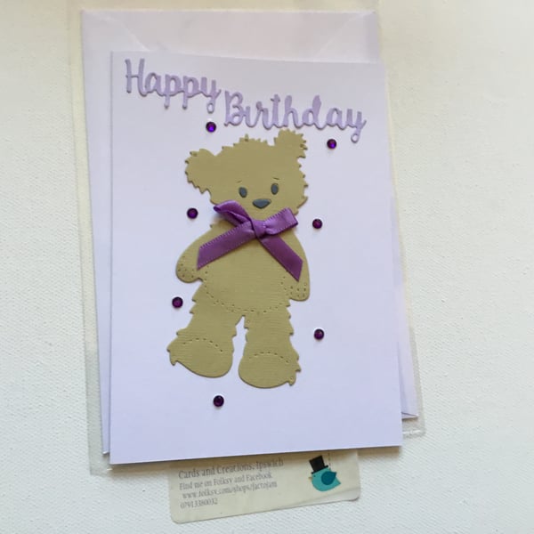 Birthday card. Cute teddy bear card. Card for birthday. Ref 015