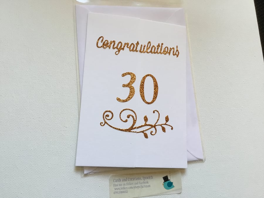 '30' card. Birthday card. Anniversary card.  Ref 345