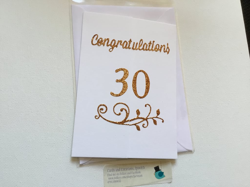 '30' card. Birthday card. Anniversary card.  Ref 345