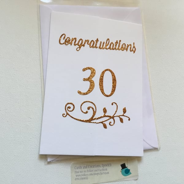 '30' card. Birthday card. Anniversary card.  Ref 345