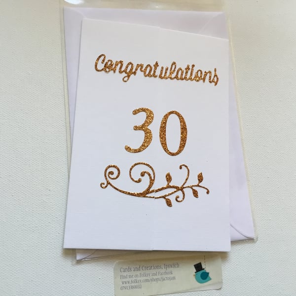 '30' card. Birthday card. Anniversary card. Card for 30th Birthday. CC293. 