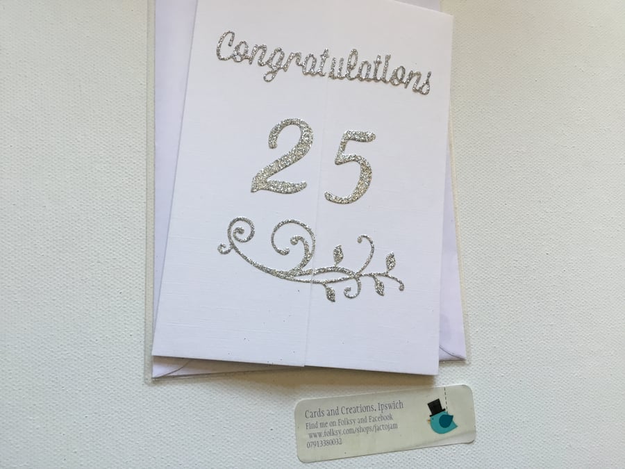 Handmade Anniversary card. 25th Anniversary card. CC290. 