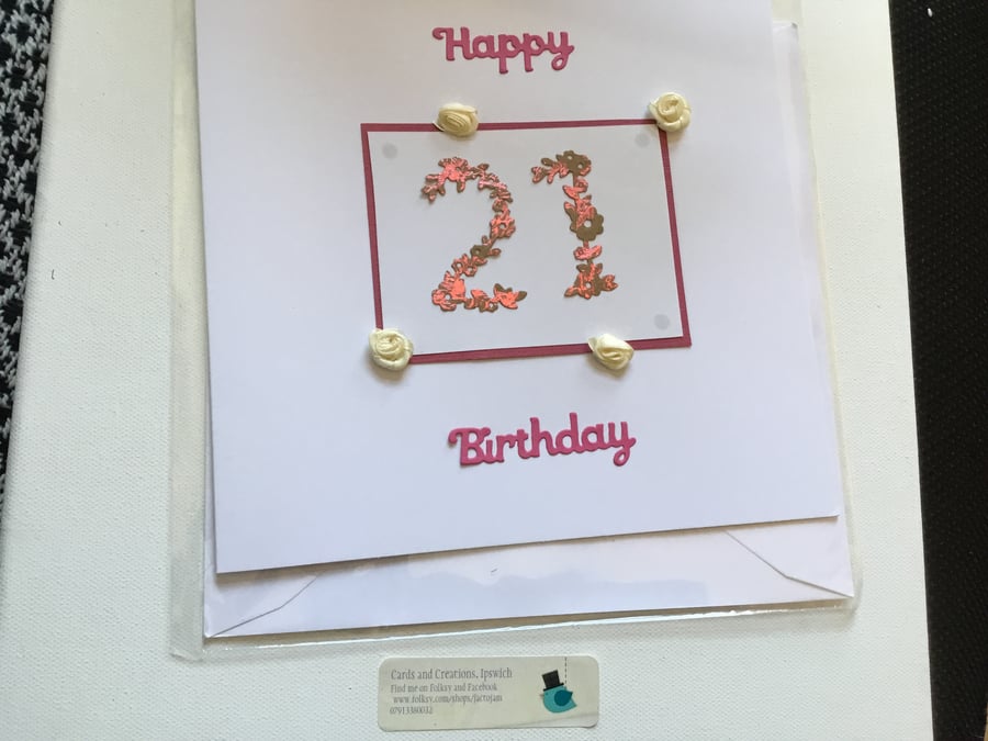 Handmade 21st Birthday card. Age card. Handmade card. CC089. 