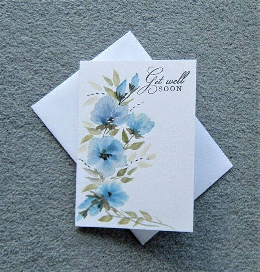 get well hand painted floral greetings card ( ref F 180 )
