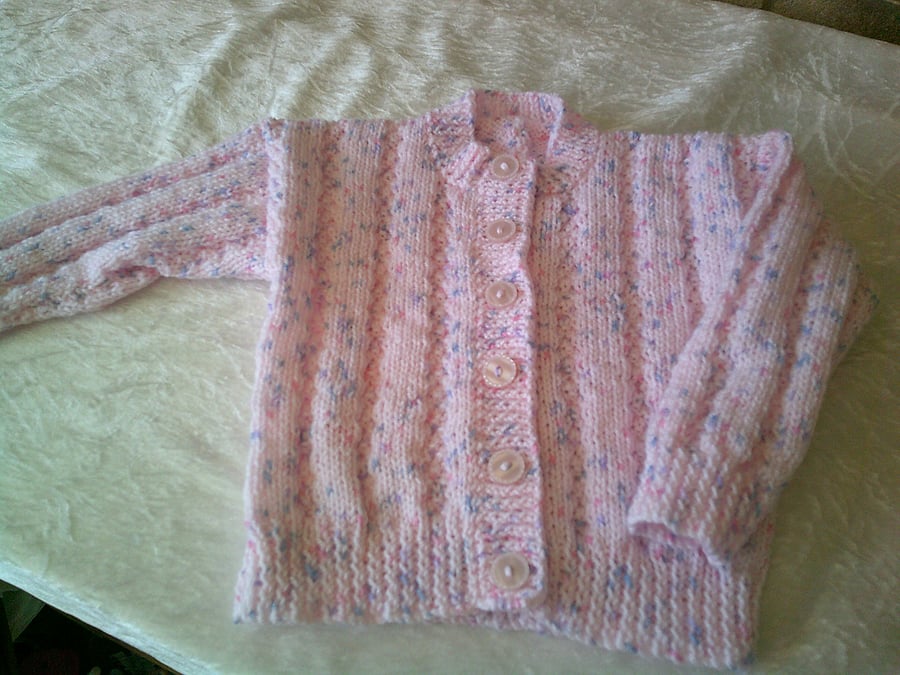 Pink with Multi-Coloured Flecks 22 inch round neck Cardigan