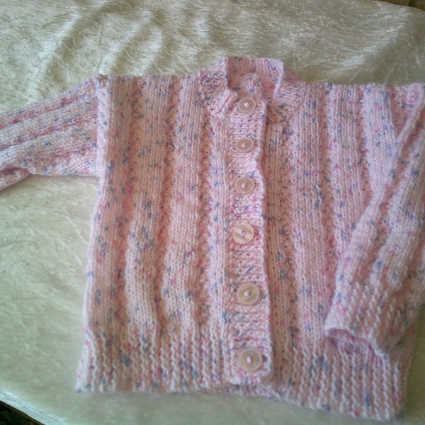 Pink with Multi-Coloured Flecks 22 inch round neck Cardigan