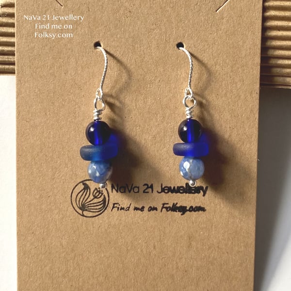 SOLD—Deep Blue Seaglass Earrings Ref -BSGE 071021
