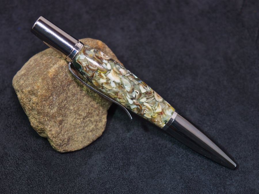 Rollerball pen hand crafted with real seashells from Orkney. S22