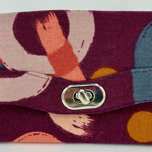 Handmade burgundy cotton canvas twist lock wallet with card slots and coin purse