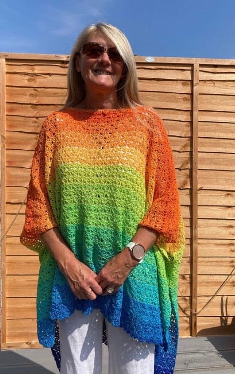 Handmade Lightweight Rainbow Crochet Poncho