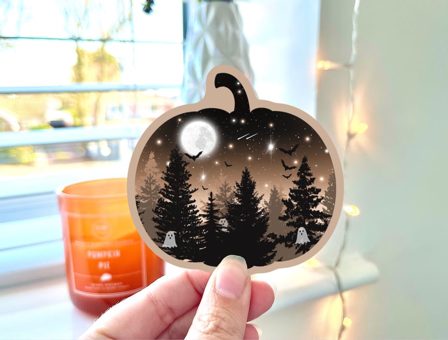 Spooky Pumpkin Halloween Sticker. Vinyl Spooky Sticker.