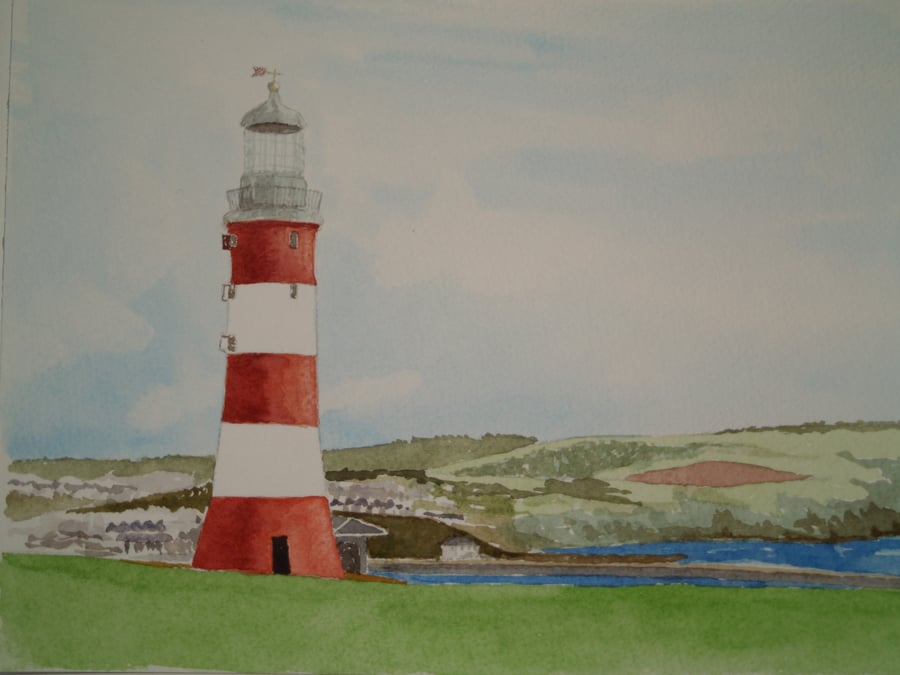 Original watercolour Plymouth Hoe - lighthouse