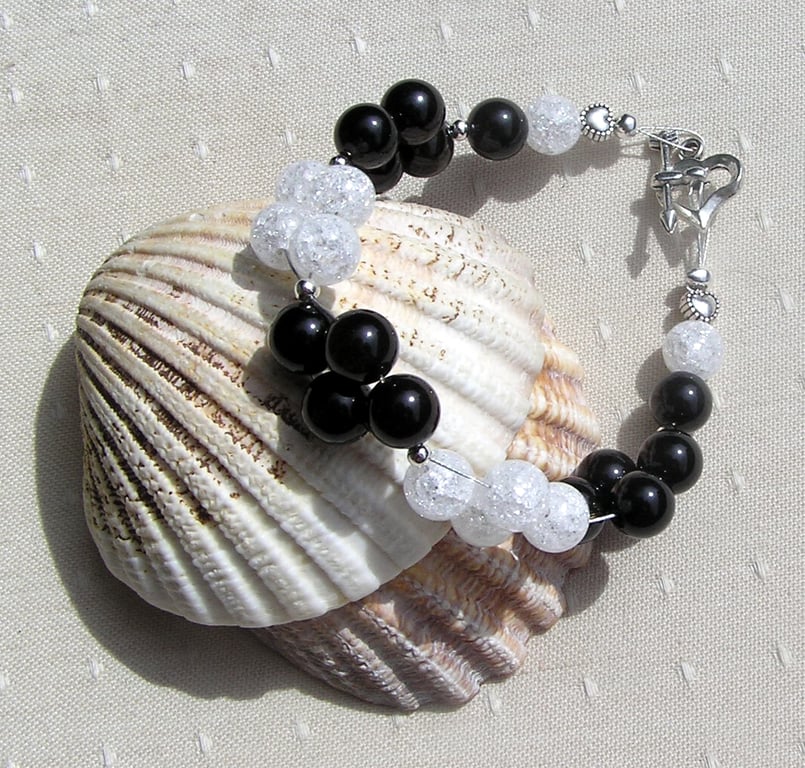 Golden Sheen Obsidian & Clear Quartz Gemstone Beaded Bracelet