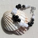 Golden Sheen Obsidian & Clear Quartz Gemstone Beaded Bracelet