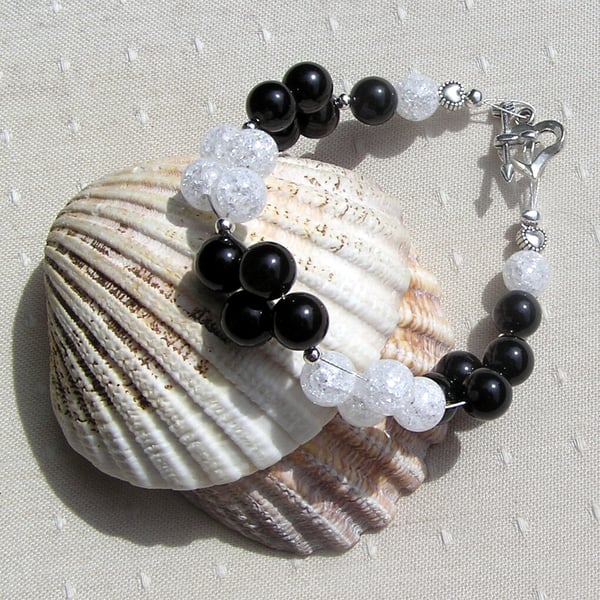 Golden Sheen Obsidian & Clear Quartz Gemstone Beaded Bracelet