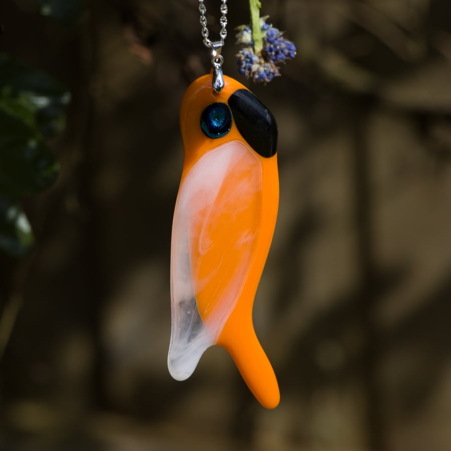 Orange Fused Glass Hanging Parrot - 6163