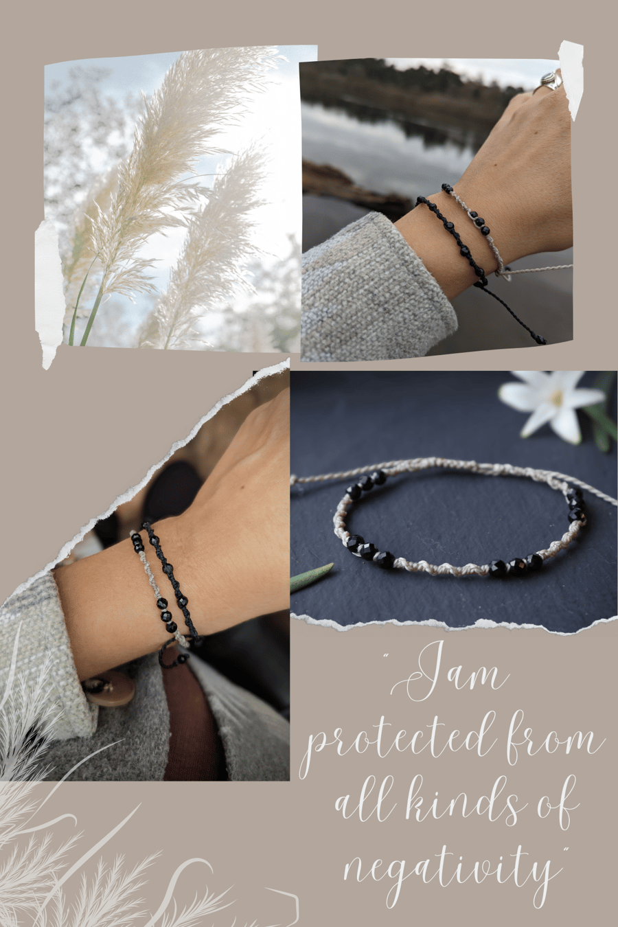 Set of two Tourmaline bracelet adjustable in light brown and black