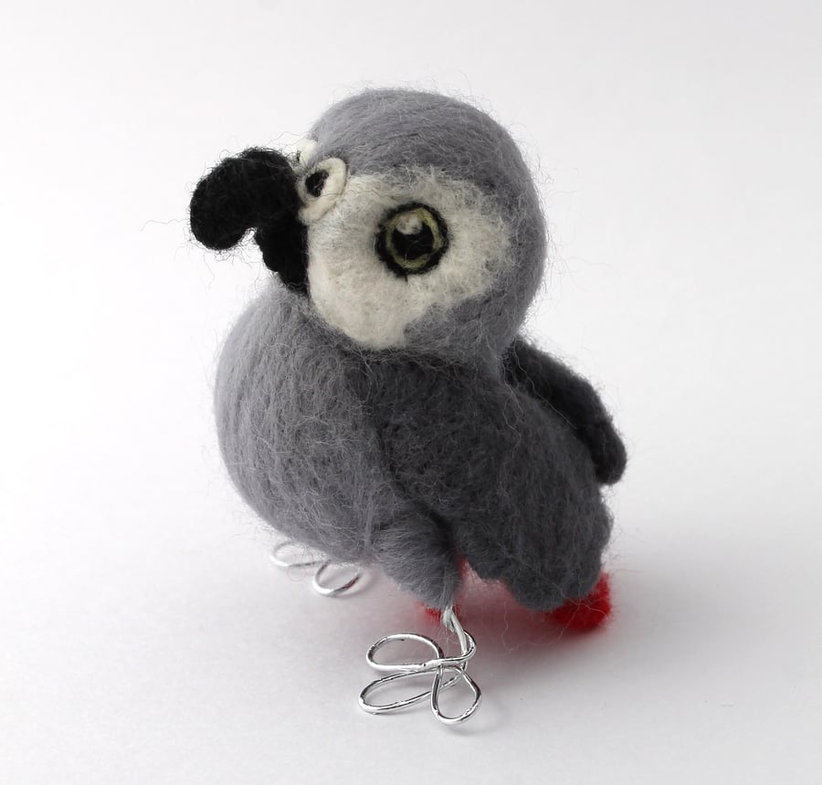 Needle Felted Bird African Grey, Needle Felted Parrot, Bird Decoration