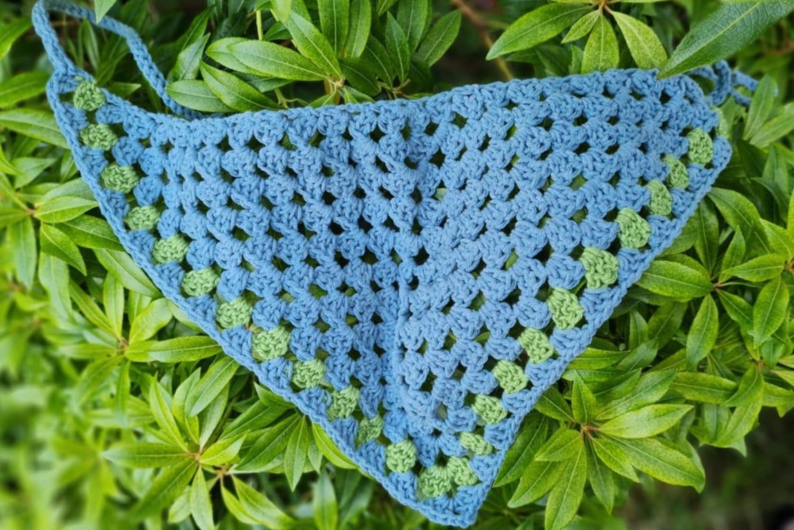 Blue and Green Crochet Bandana