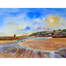 Winter Sunshine St. Ives Harbour. Original Watercolour Painting 