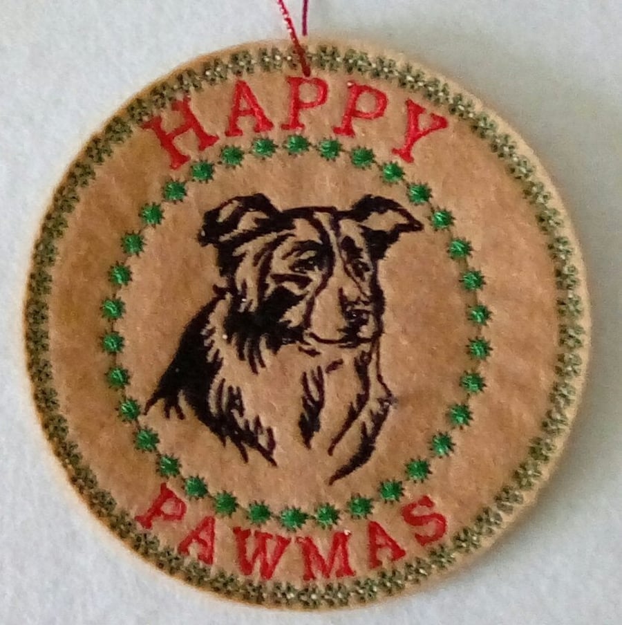 526. Happy Pawmas Border Collie Christmas hanger.