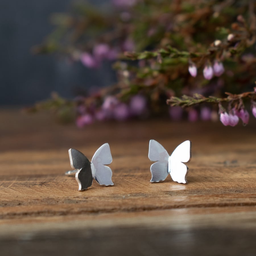 Butterfly Silver Stud Earrings 