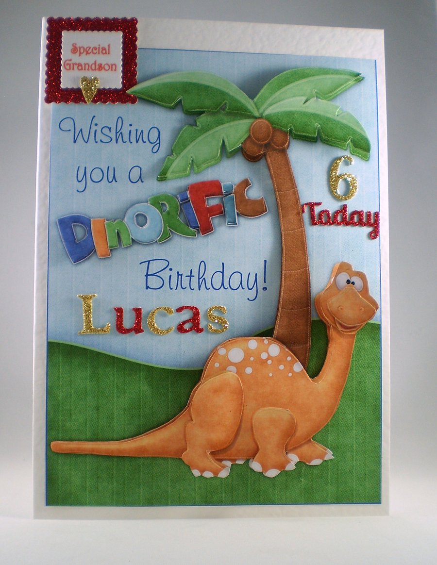 Handmade Personalised 3D  Dinosaur Birthday Card, Personalised,Grandson