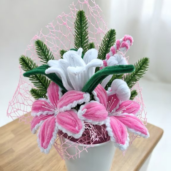 Pink & White Christmas Everlasting Flower Arrangement – Handmade