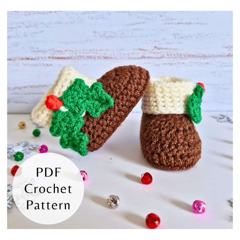 Crochet Pattern Christmas Pudding Baby Booties PDF