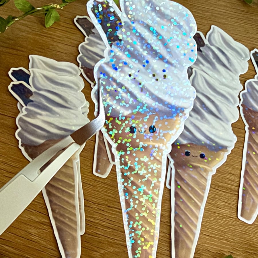 Holographic 99 Flake Ice Cream - Cute Soft Serve Vinyl Sticker