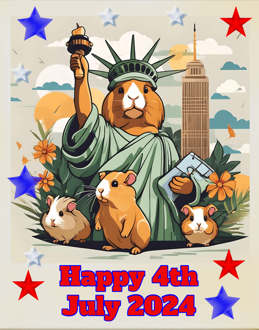 Happy 4th July 2024 Guinea Pig Card 