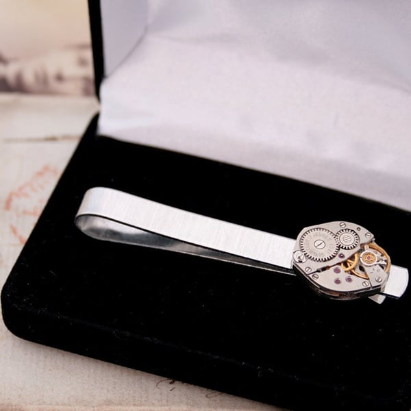 Steampunk Mens Tie Clip, Anniversary Gifts for Husband