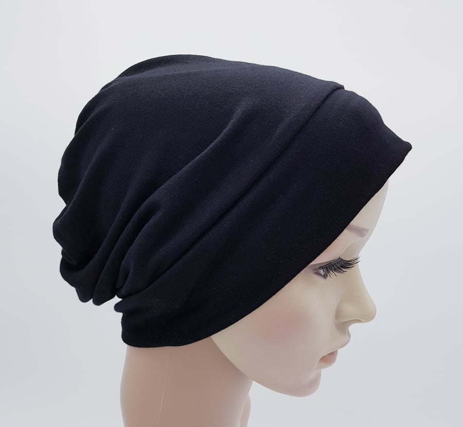 Black chemo hat, alopecia hair loss head covering, surgical cap, nurse hat