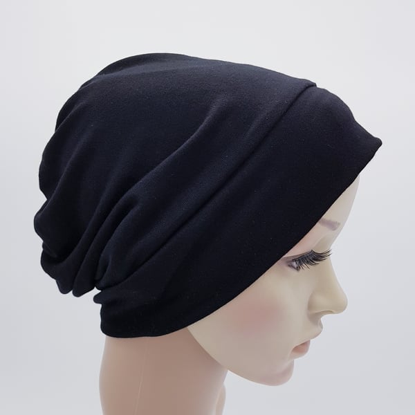 Black chemo hat, alopecia hair loss head covering, surgical cap, nurse hat