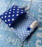 Keychain pouch mini for ear buds or keys blue and white polka  - Image 10