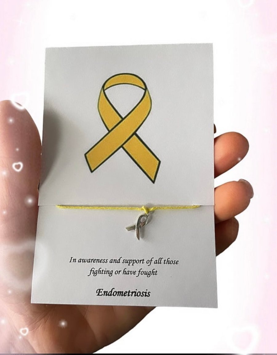 Endometriosis awareness yellow corded ribbon charm bracelet gift 