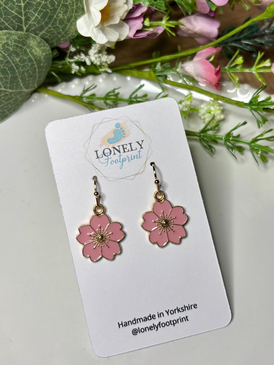 Pink Flower Earrings, Floral Charms, Handmade Jewellery 