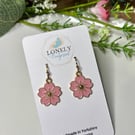Pink Flower Earrings, Floral Charms, Handmade Jewellery 