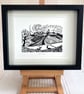 Bradgate Park Lino Print- B&W - Image 2